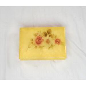 1985 Himark Italian Alabaster Keepsake Box Yellow Floral Rose Italy Vintage